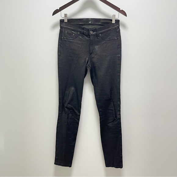 rag & bone The Leather Skinny Pants, Washed Black, 27 - Picture 1 of 13